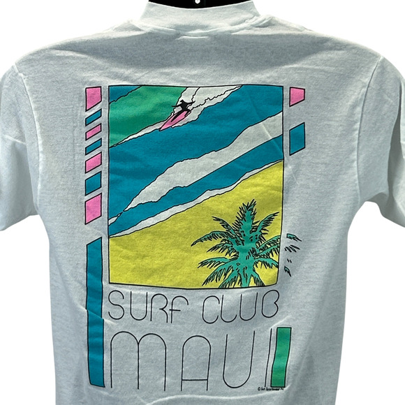 Vintage Surf Club Maui T Shirt Mens Small Surfer Surfboarding Surfing 80s White - Picture 1 of 10